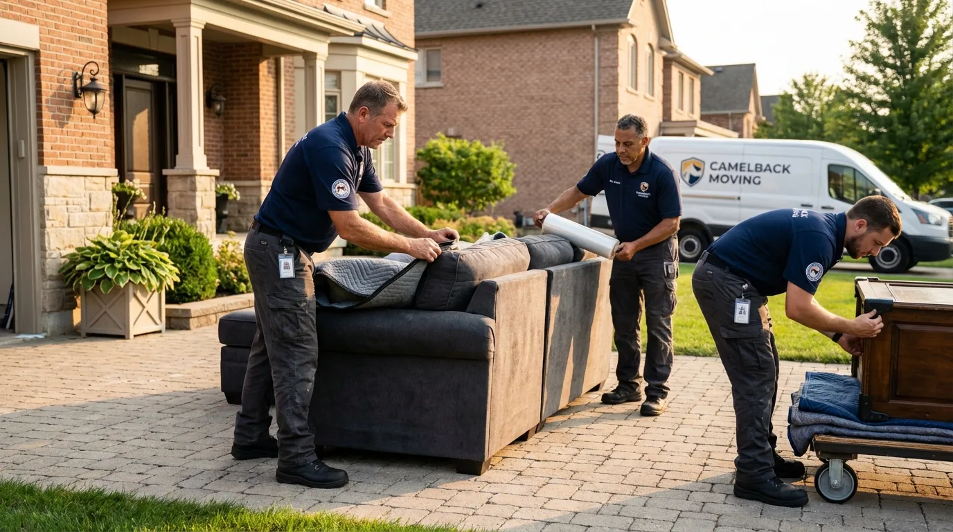 Large estate moving crew wrapping furniture in Centereach, NY